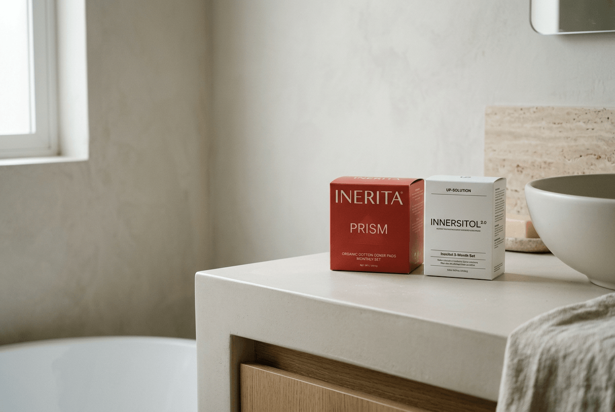 Inertia monthly care set with organic cotton pads and inositol